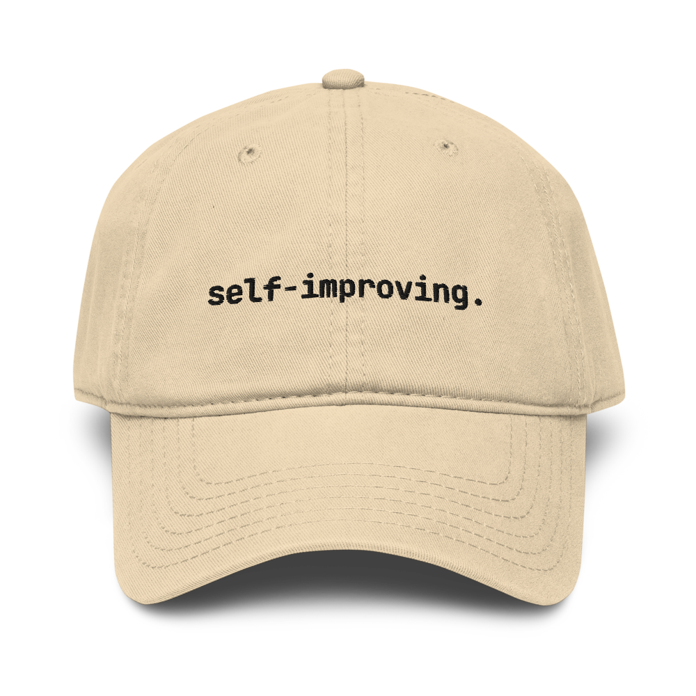 mercer self-improving. cap — khaki garment-washed dad hat with ink embroidery