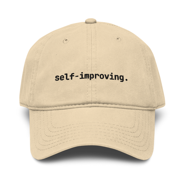 mercer self-improving. cap — khaki garment-washed dad hat with ink embroidery