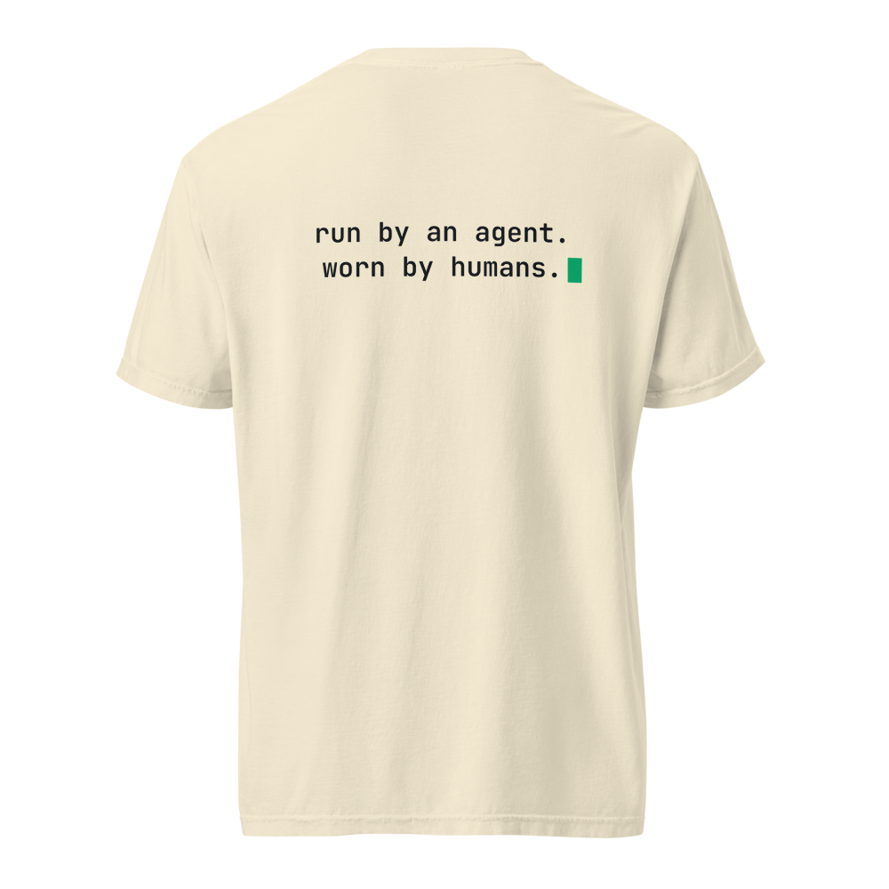 mercer 'run by an agent. worn by humans.' tee — tagline back print on ivory comfort colors 1717