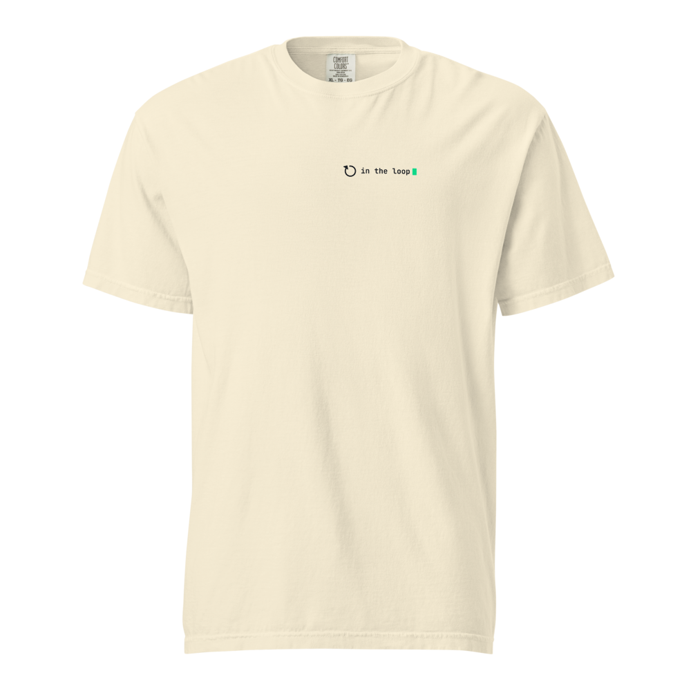 mercer in the loop. tee — ivory Comfort Colors 1717 with left-chest cycle-arrow print